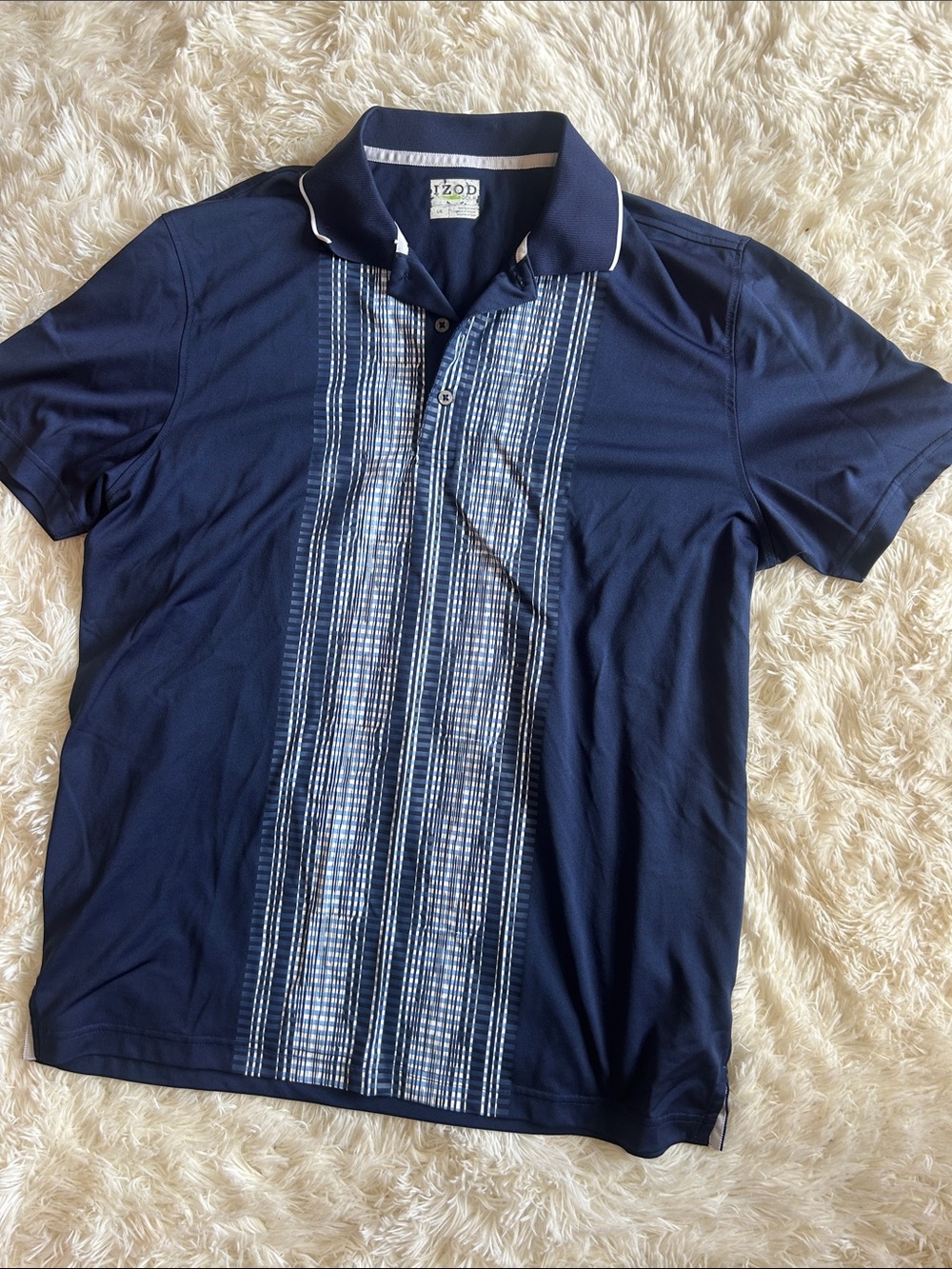 IZOD Navy Polo with Vertical Light-Blue Patterned Stripe